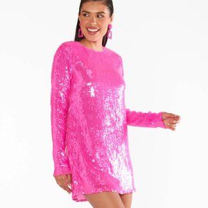 Pink Sequin Long Sleeve Dress